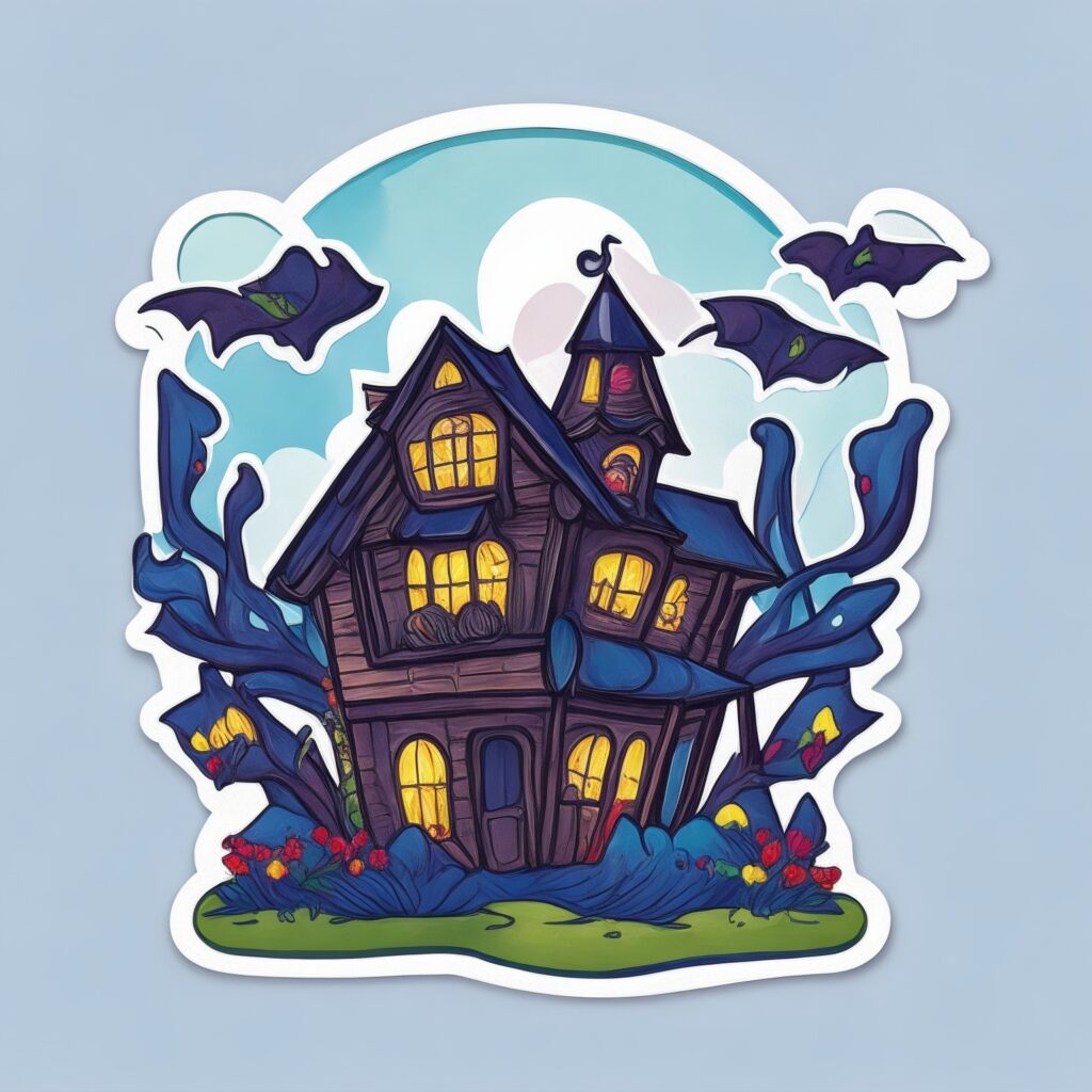 haunted house print on demand stickers for etsy