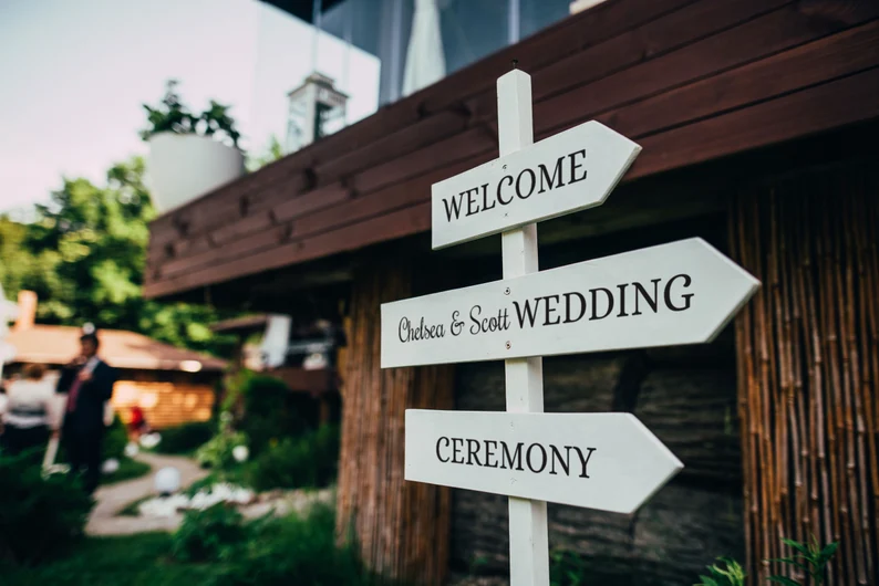 Rustic wooden wedding signs