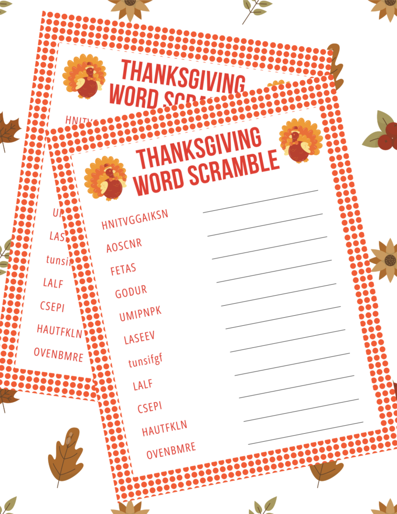 Thanksgiving Word Scramble Puzzle