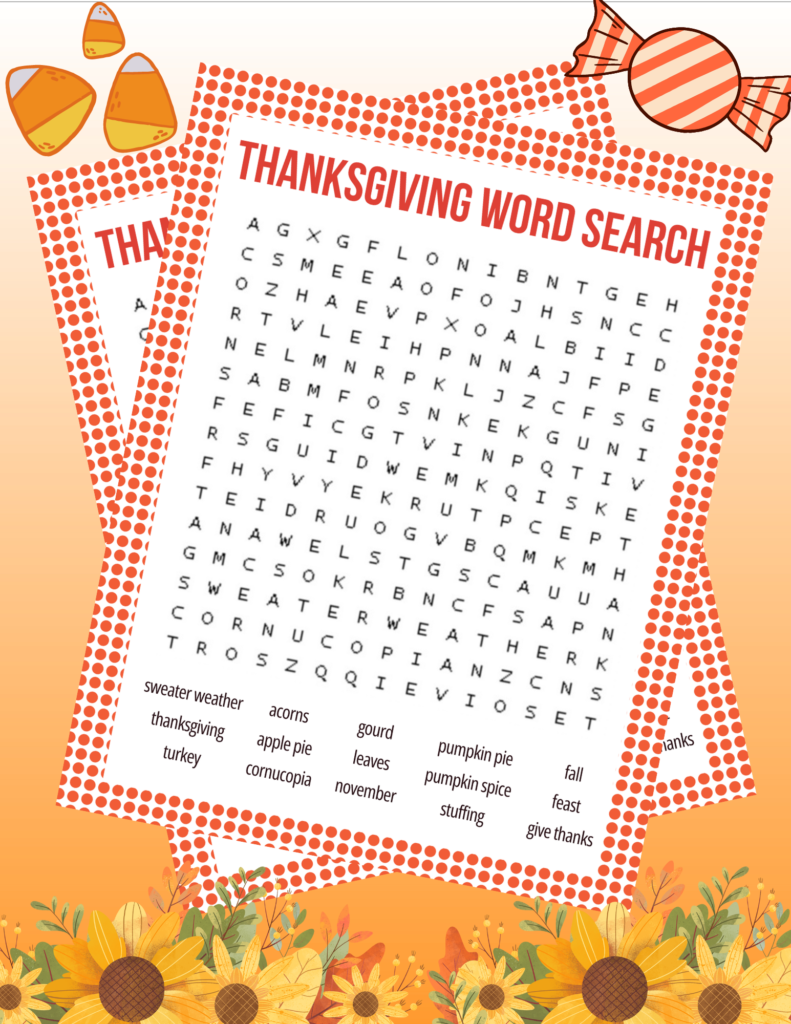 Free Thanksgiving Word Search Printable