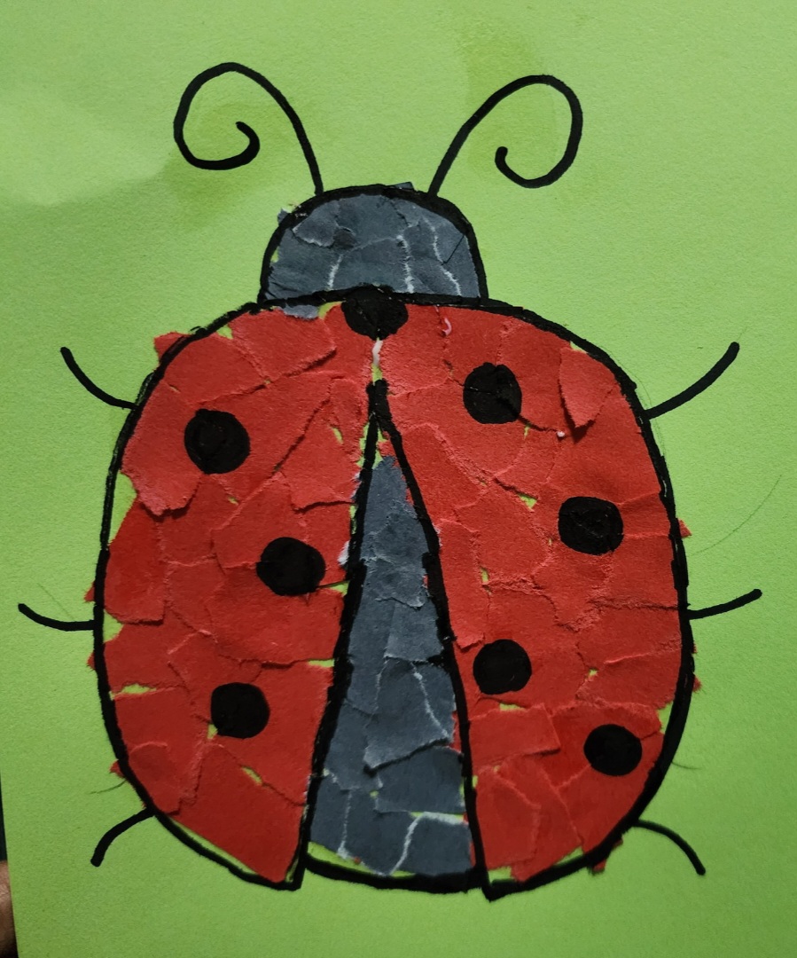 Torn Paper LadyBug craft